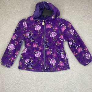 London Fog Girls 3T Fleece Lined Reversible Jacket Coat Hood Purple Floral